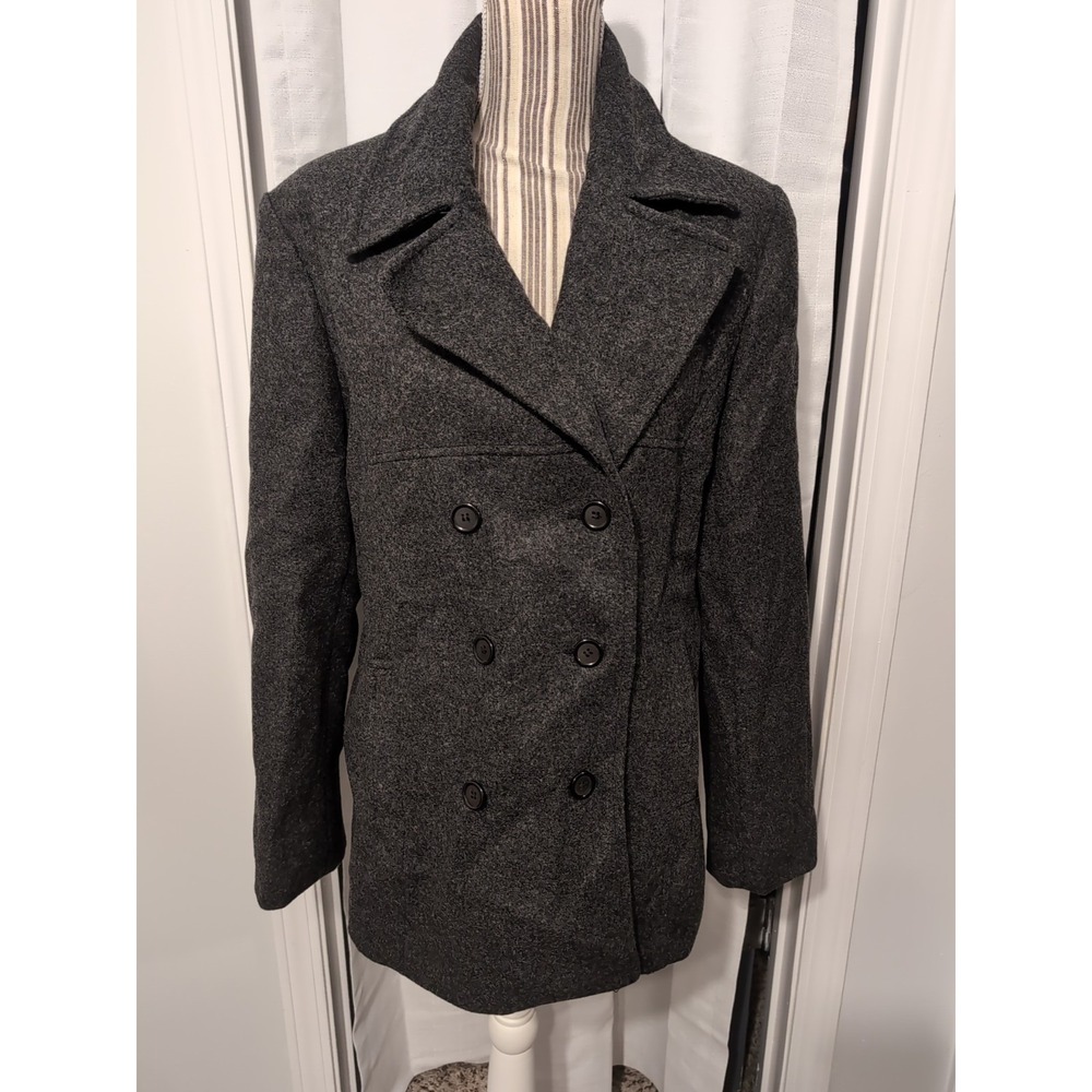 Braetan L Wool Peacoat Double Breasted Dress Jacket Women's Dark Gray Coat